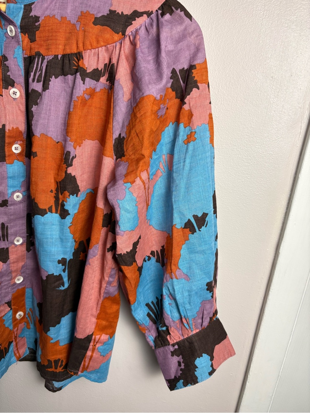 Anthropologie Porridge Multicolor Floral Button-Front 100% Cotton Blouse Small - Picture 4 of 6